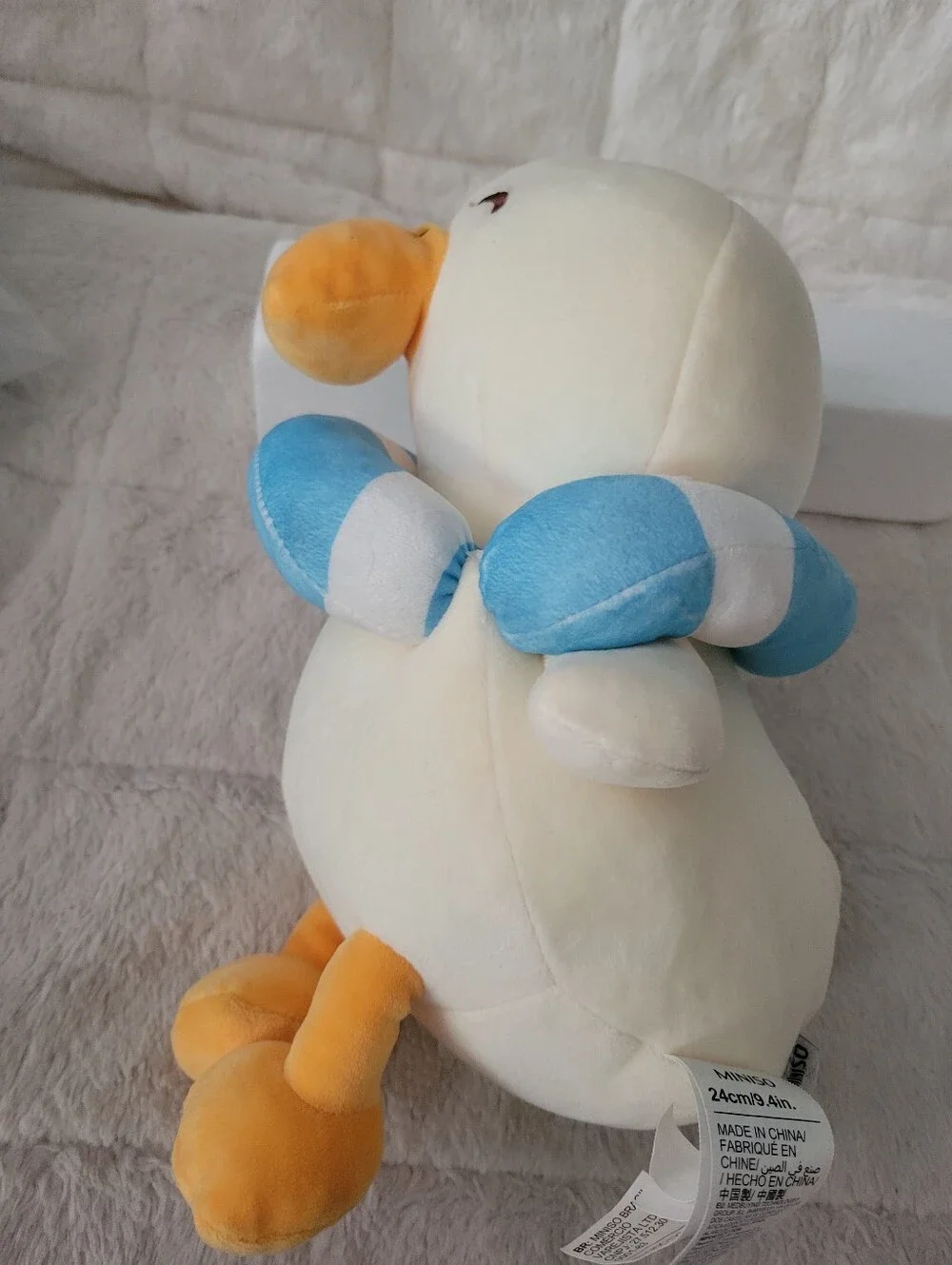 Miniso Plush Yellow Duck with Blue Life Ring Stuffed Animal
